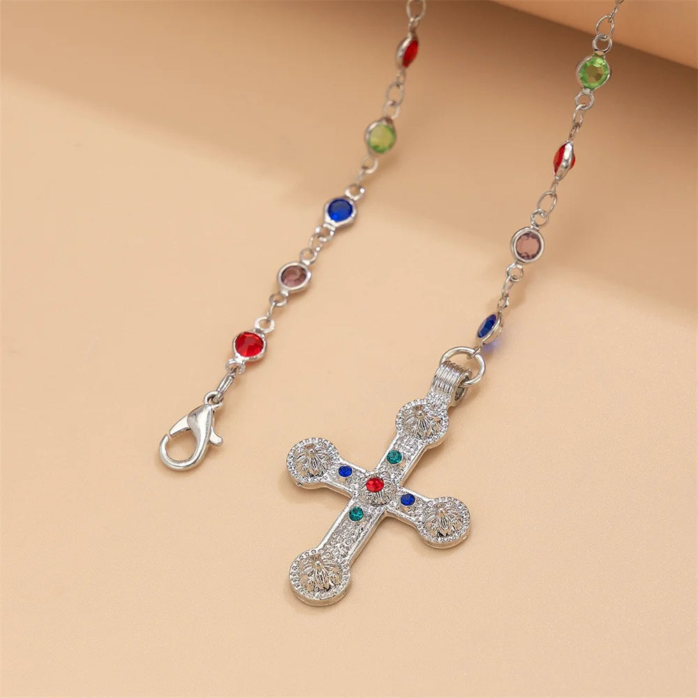 Y2K Crystal Cross Pendant Necklace – Long Y-Chain for Women