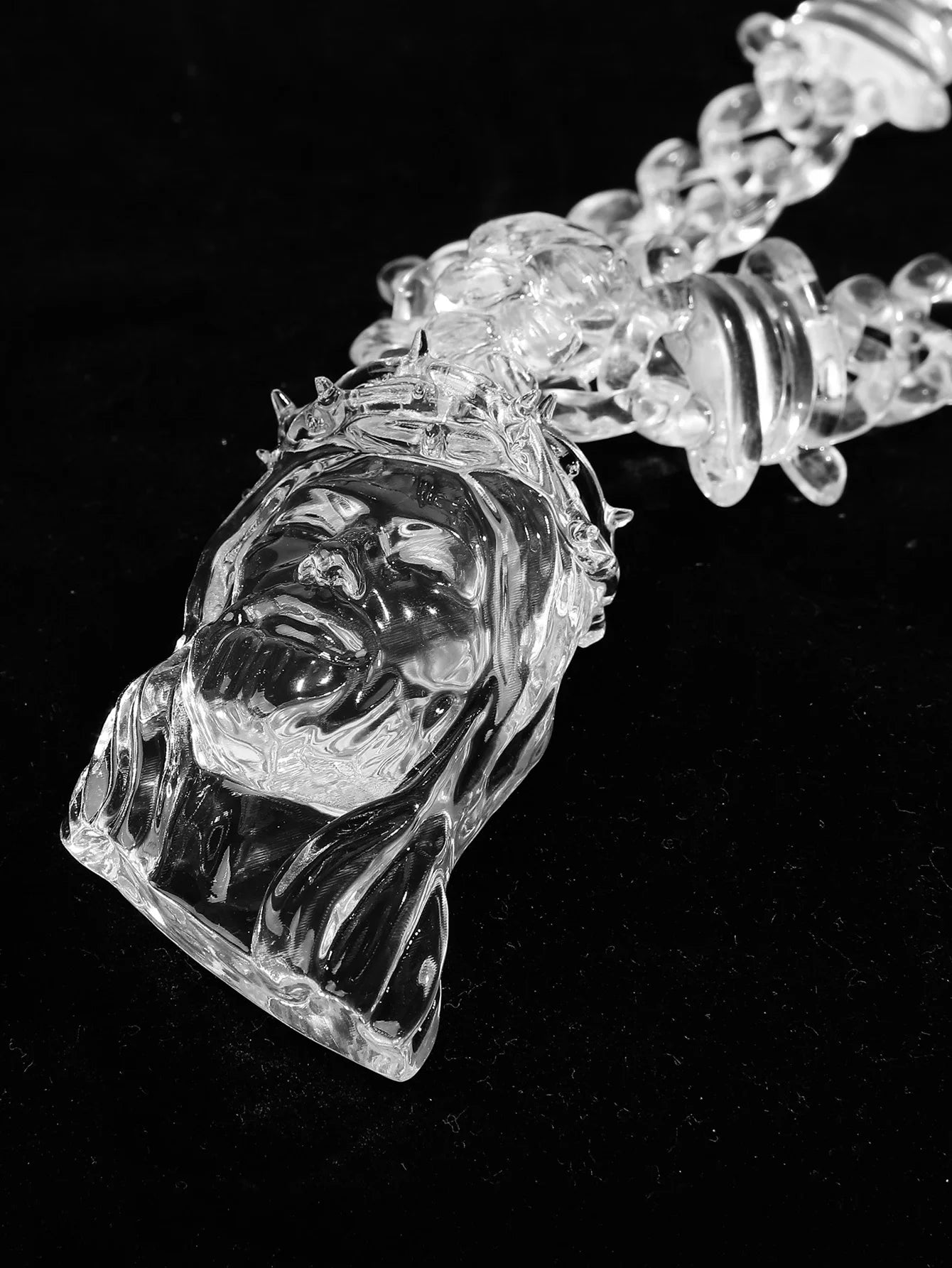Clear Acrylic Jesus Pendant Necklace – Hip-Hop Style for Men