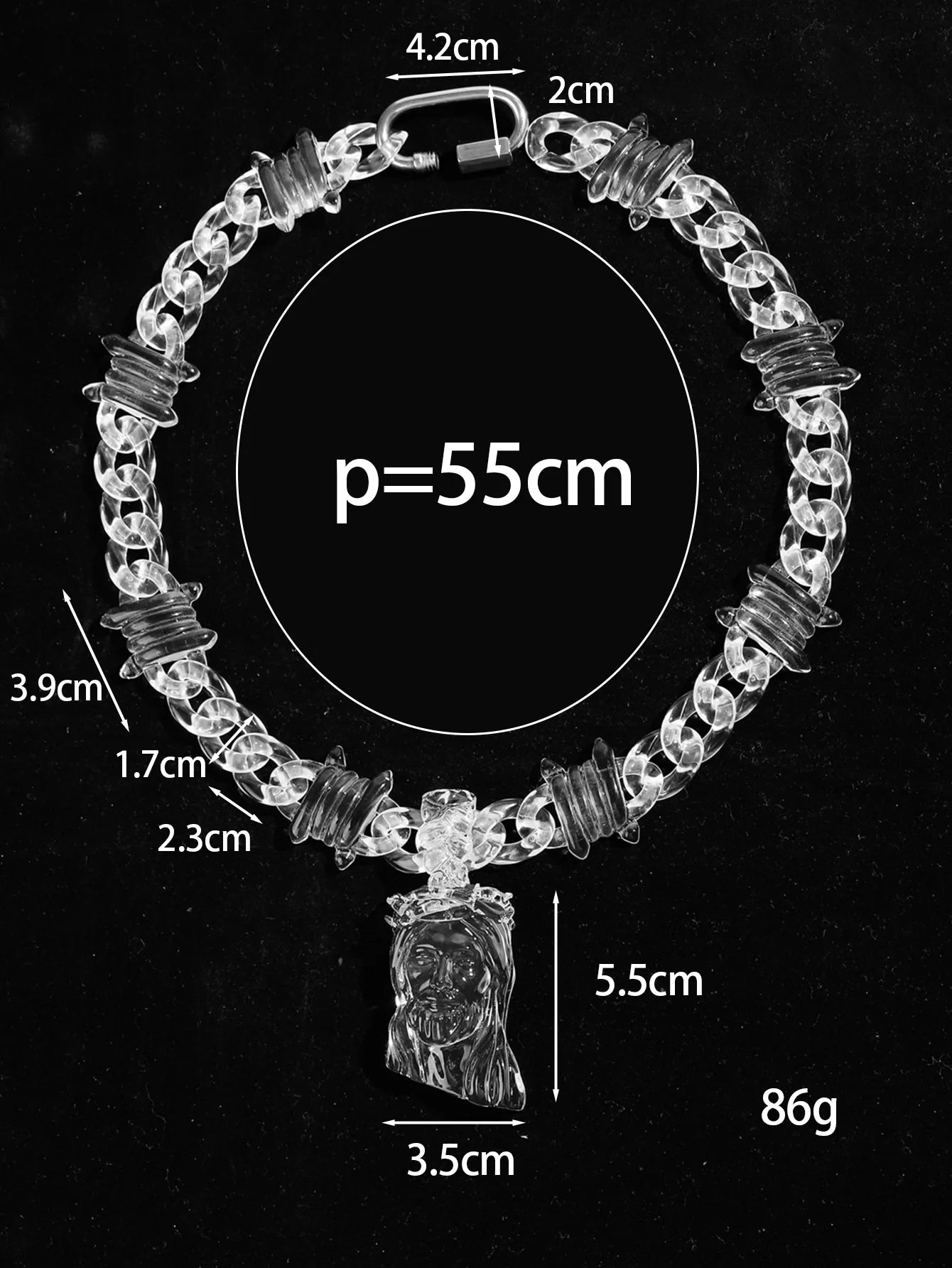 Clear Acrylic Jesus Pendant Necklace – Hip-Hop Style for Men