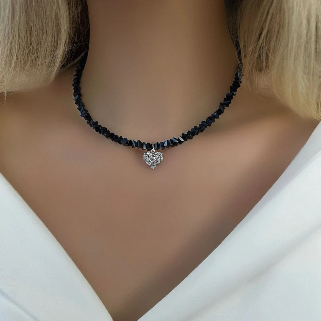 Vintage Zircon Heart Pendant Necklace – Boho Crystal Chain for Women