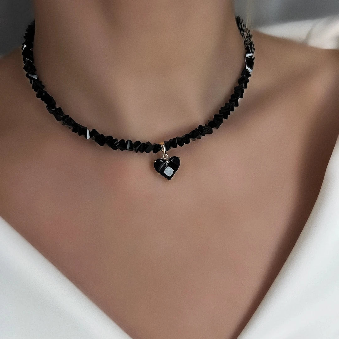 Vintage Zircon Heart Pendant Necklace – Boho Crystal Chain for Women