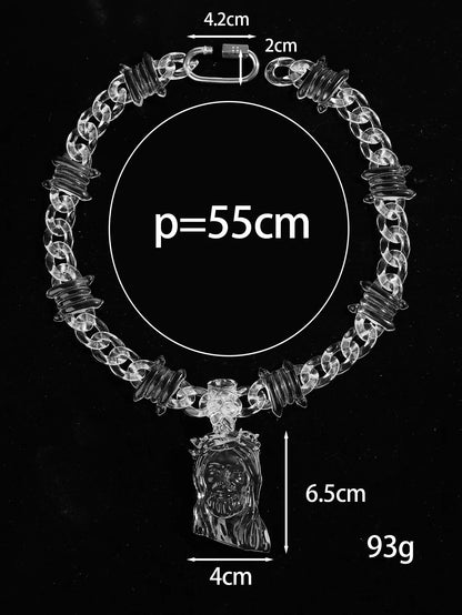 Clear Acrylic Jesus Pendant Necklace – Hip-Hop Style for Men