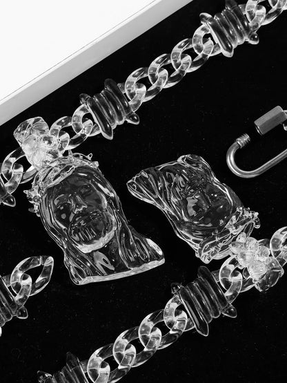 Clear Acrylic Jesus Pendant Necklace – Hip-Hop Style for Men