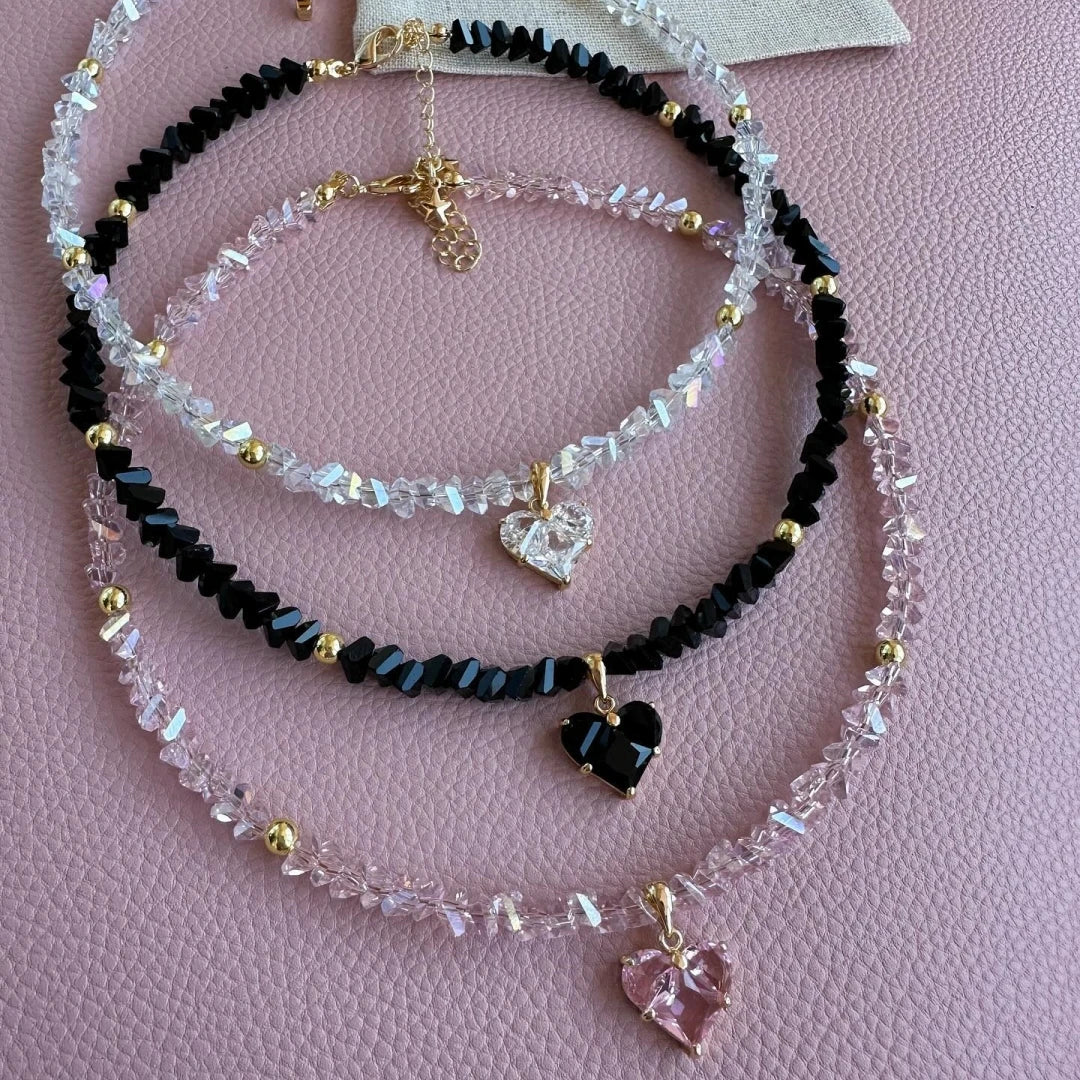 Vintage Zircon Heart Pendant Necklace – Boho Crystal Chain for Women