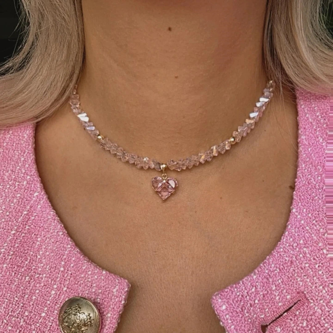 Vintage Zircon Heart Pendant Necklace – Boho Crystal Chain for Women