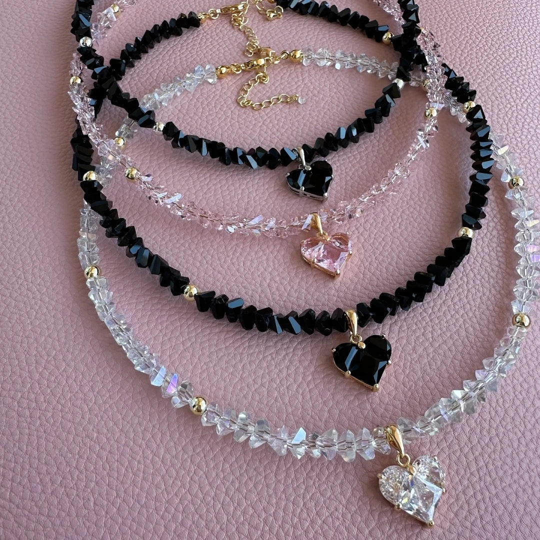 Vintage Zircon Heart Pendant Necklace – Boho Crystal Chain for Women
