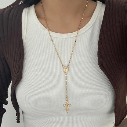 Y2K Crystal Cross Pendant Necklace – Long Y-Chain for Women