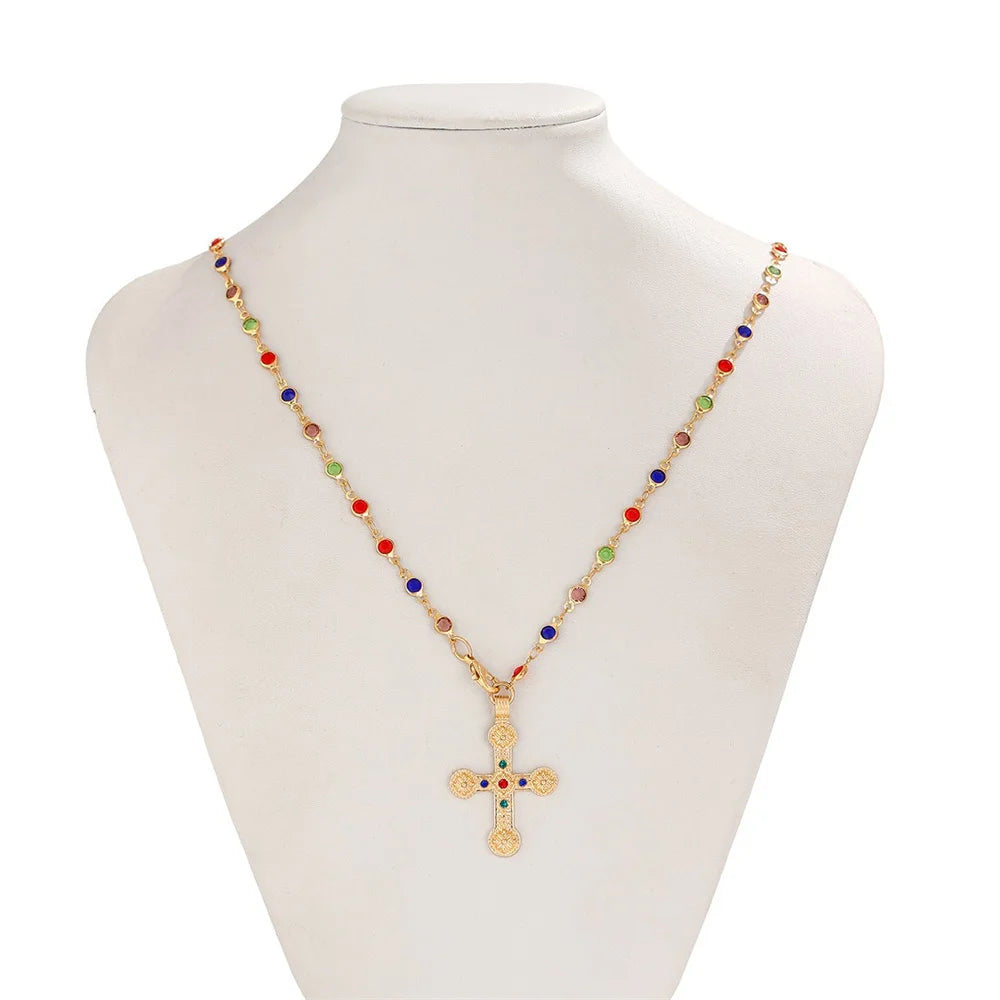 Y2K Crystal Cross Pendant Necklace – Long Y-Chain for Women