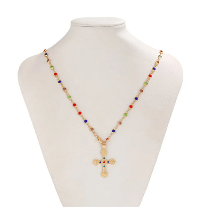 Y2K Crystal Cross Pendant Necklace – Long Y-Chain for Women