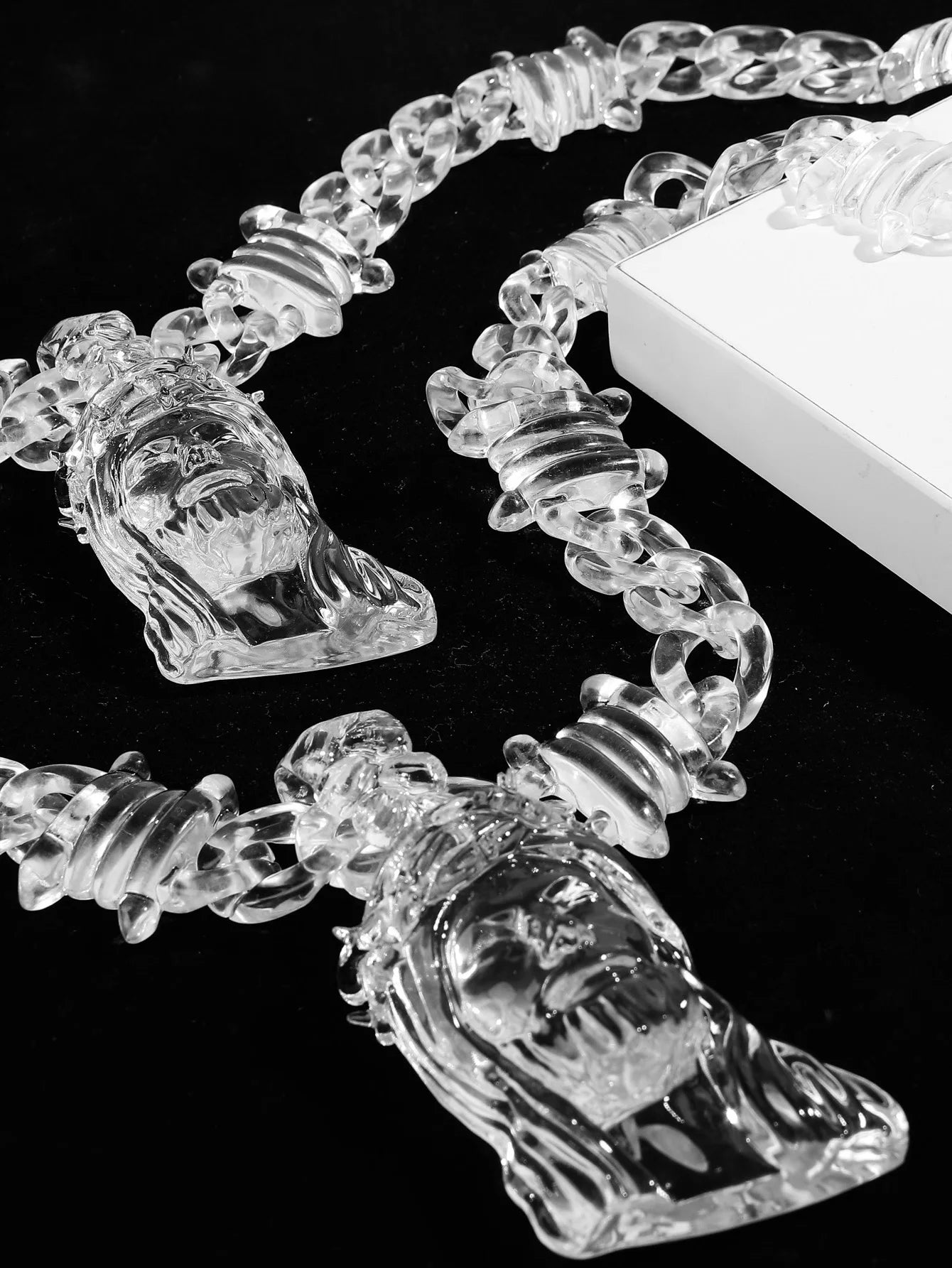 Clear Acrylic Jesus Pendant Necklace – Hip-Hop Style for Men