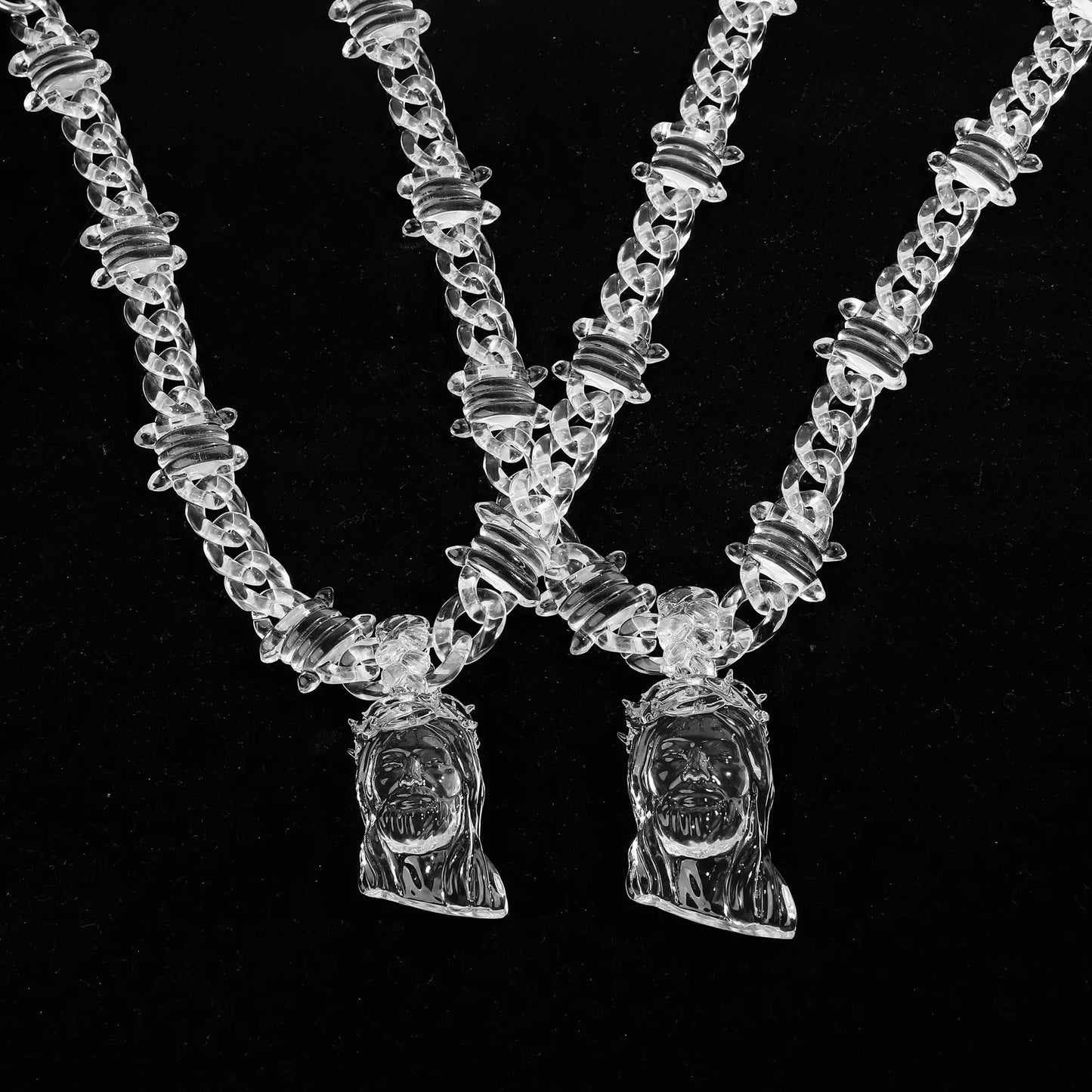 Clear Acrylic Jesus Pendant Necklace – Hip-Hop Style for Men
